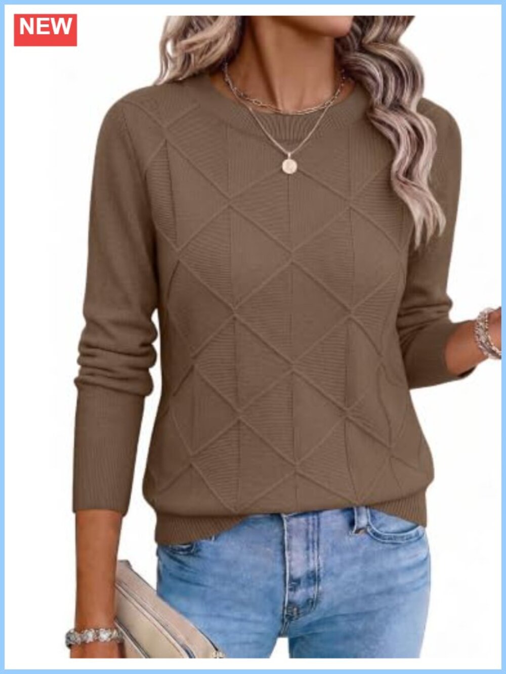 Womens Crewneck Long Sleeve Cable Knit Pullover Sweater